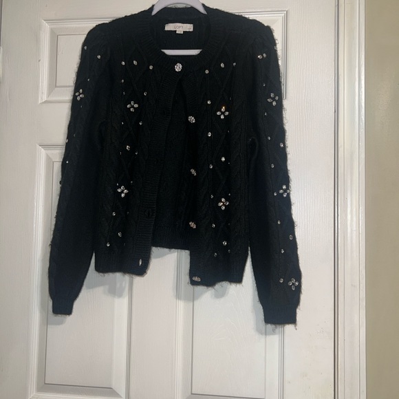 LOFT Black Cardigan with Embellishments - Picture 2 of 5